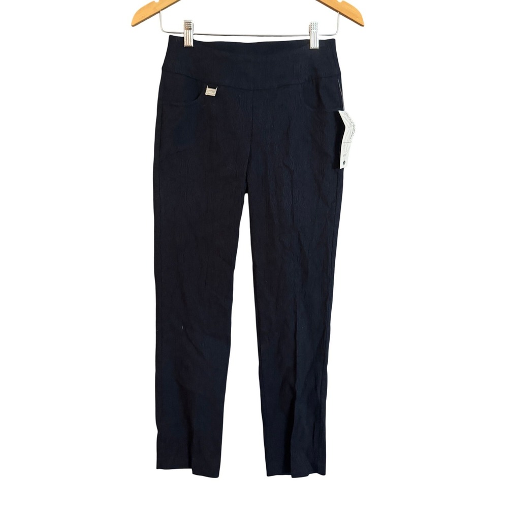 NWT LuluB Relaxing Fun Colorful Navy Textured Straight Leg Pants Size 2